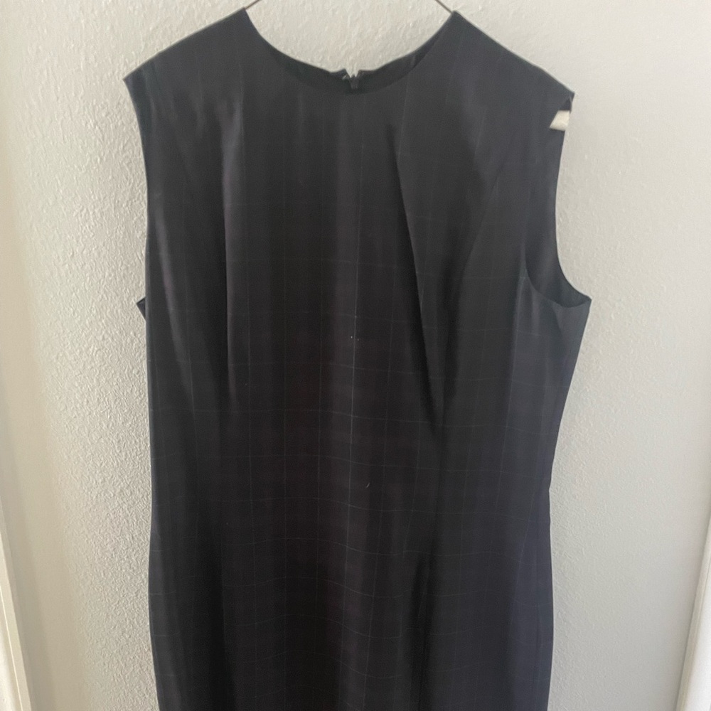 Carolina Herrera Navy shift with grey and purple plaid fully lined 41"